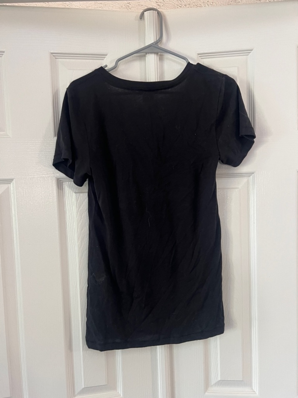 PINK Victoria's Secret Black V-Neck Tee with Pink & Silver Glitter Logo - Picture 2 of 3